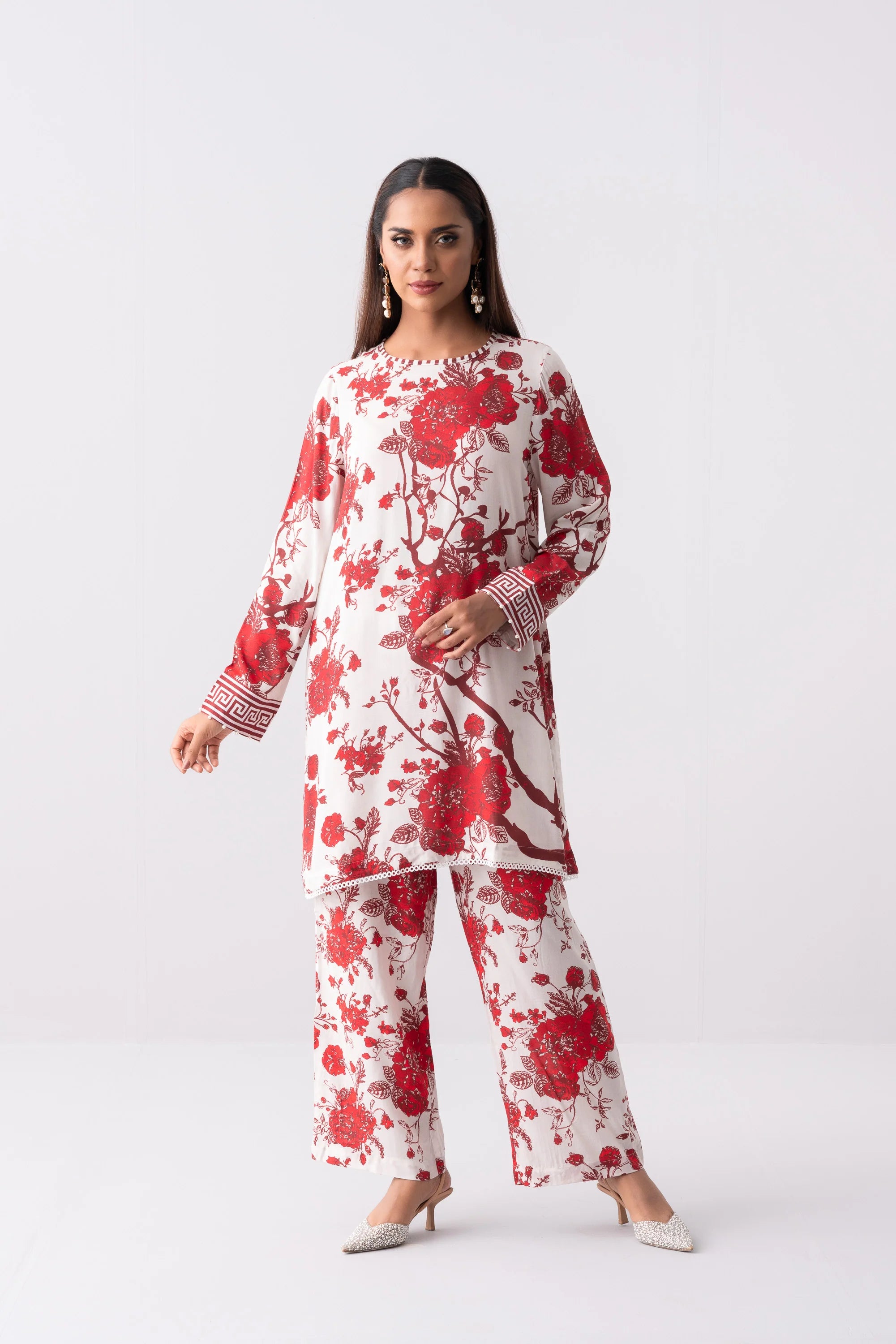 Short-Length Smart Fit Printed Two-Piece Viscose Ethnic Set