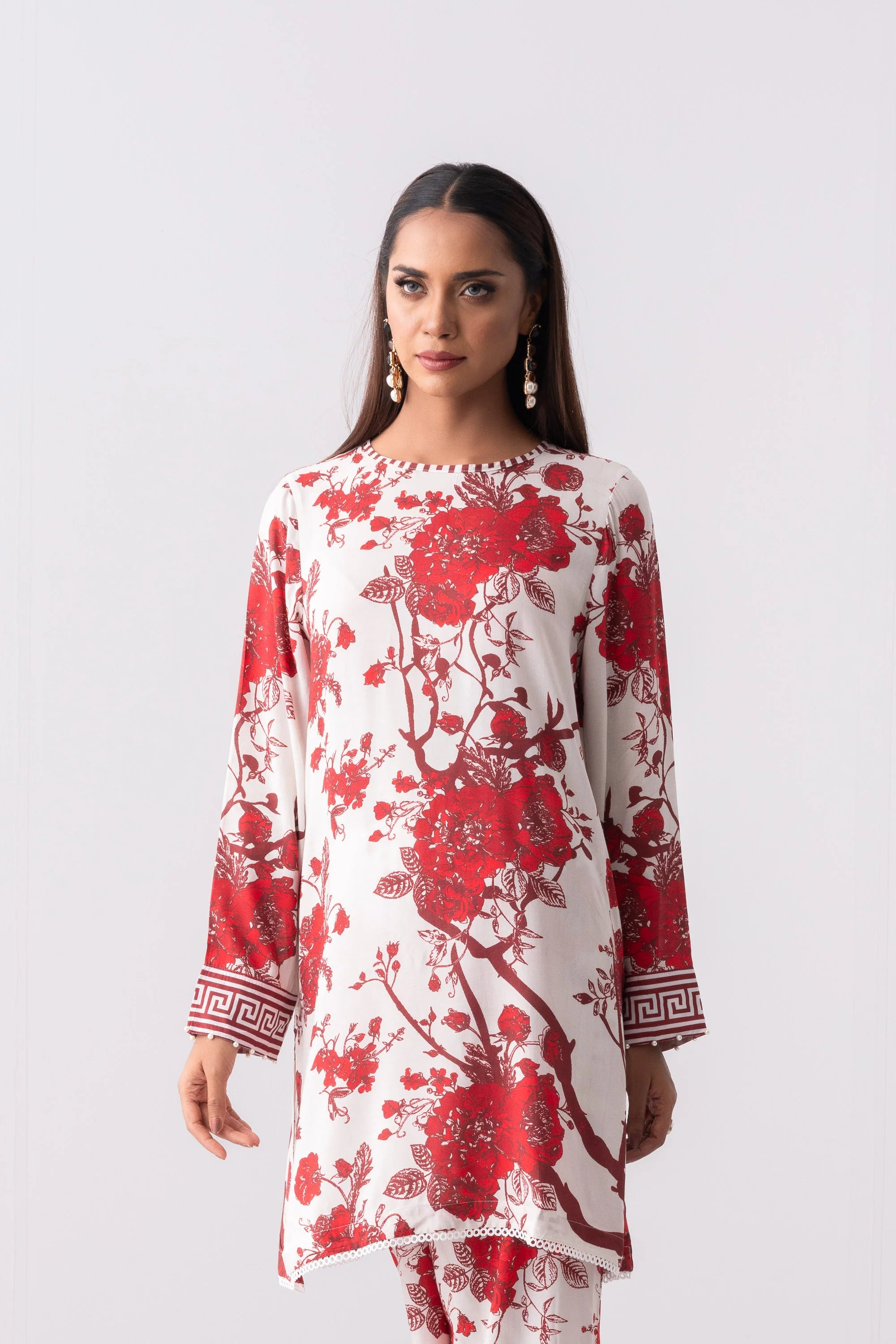 Short-Length Smart Fit Printed Two-Piece Viscose Ethnic Set