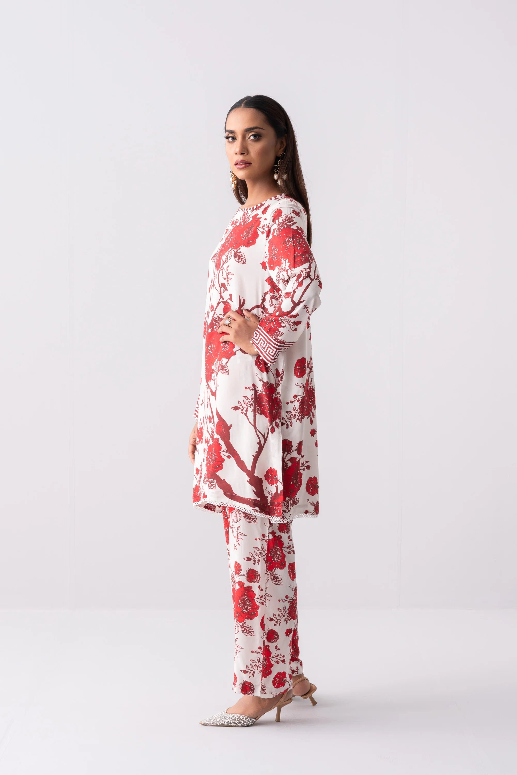 Short-Length Smart Fit Printed Two-Piece Viscose Ethnic Set