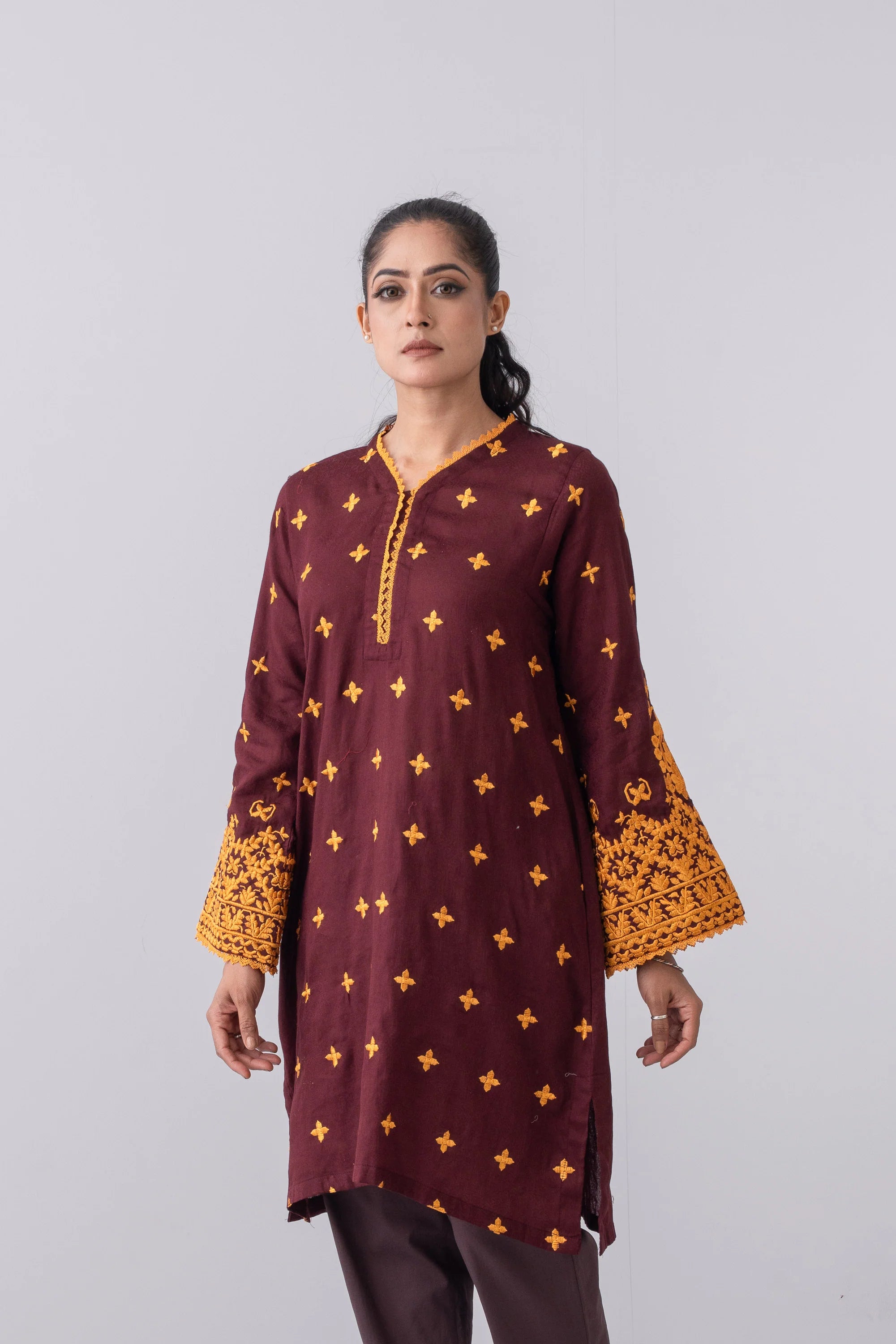 Relaxed Fit Embroidered Jacquard Cotton Lawn Kurta
