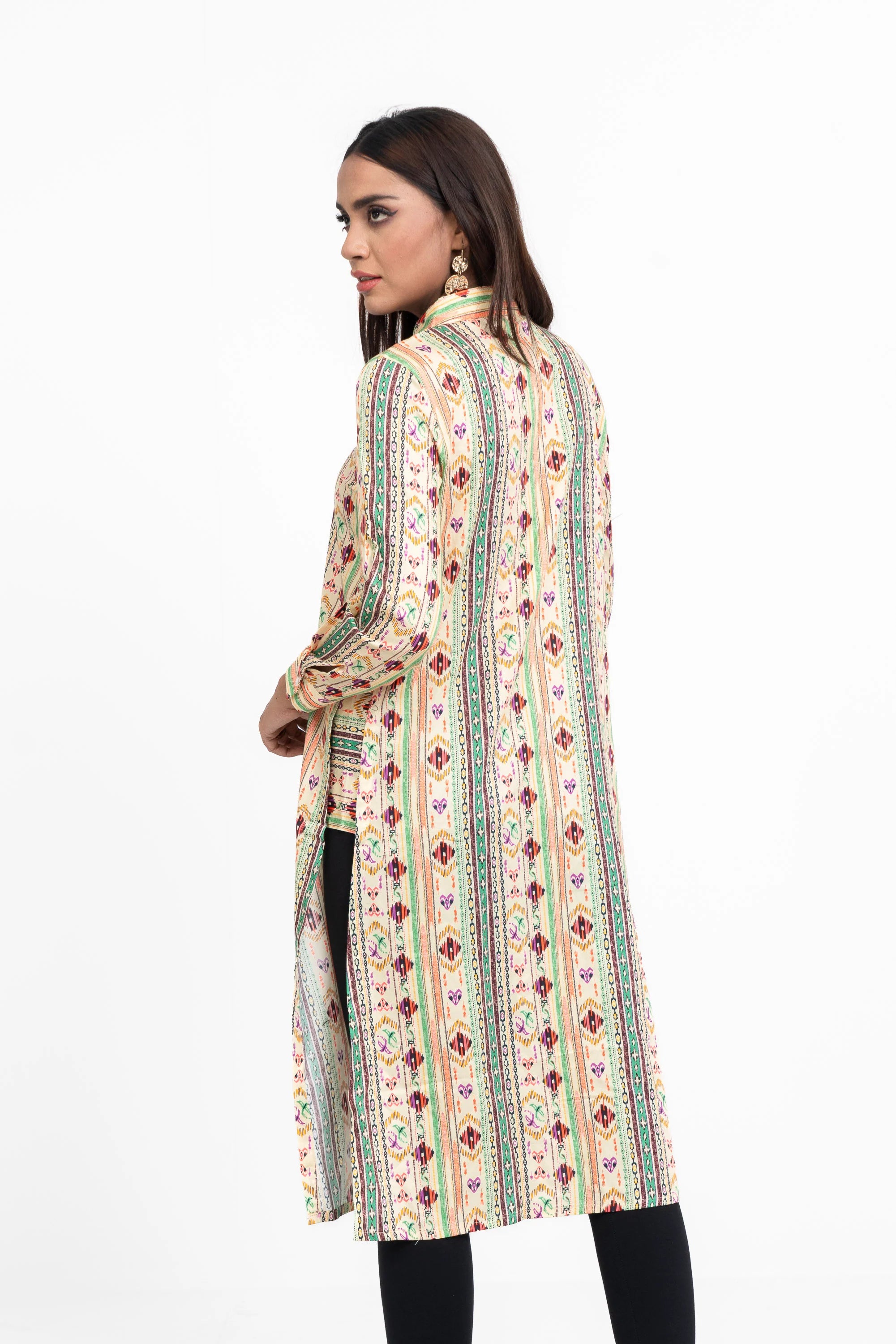 Tribal-Printed Long Shirt - Mystika
