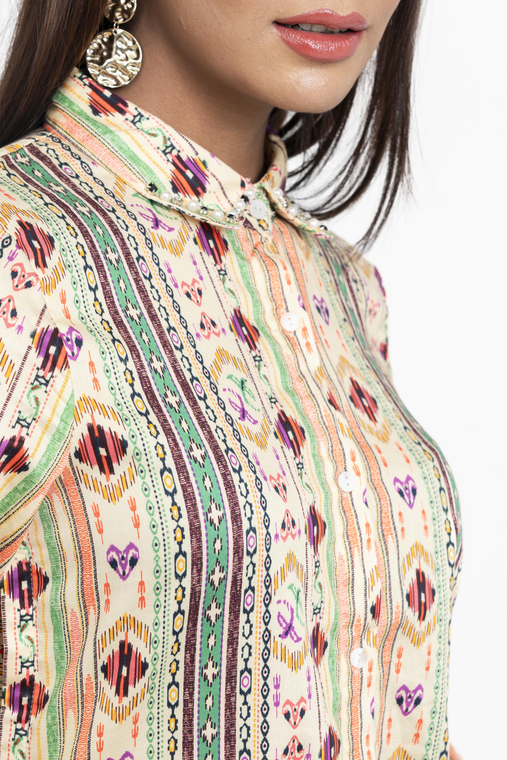 Tribal-Printed Long Shirt - Mystika