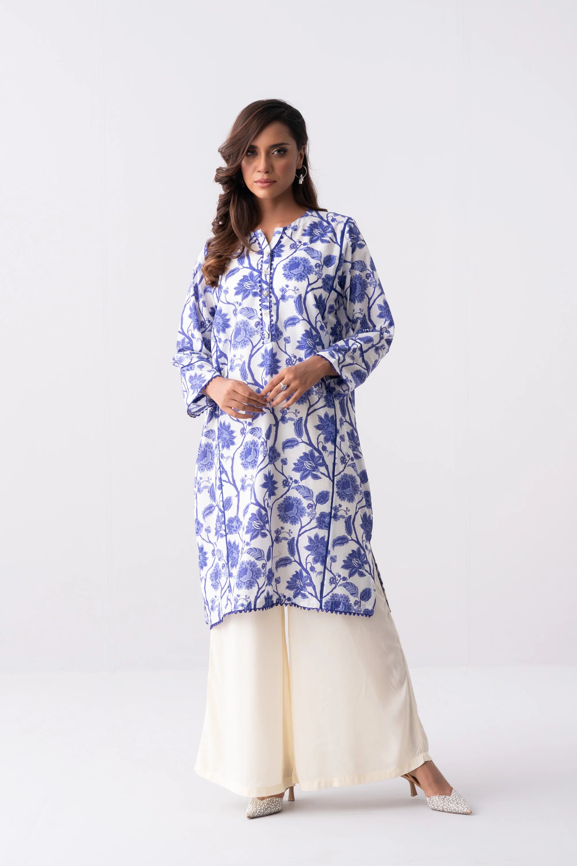 Mid-Length Relaxed Fit Printed Lawn Kurta