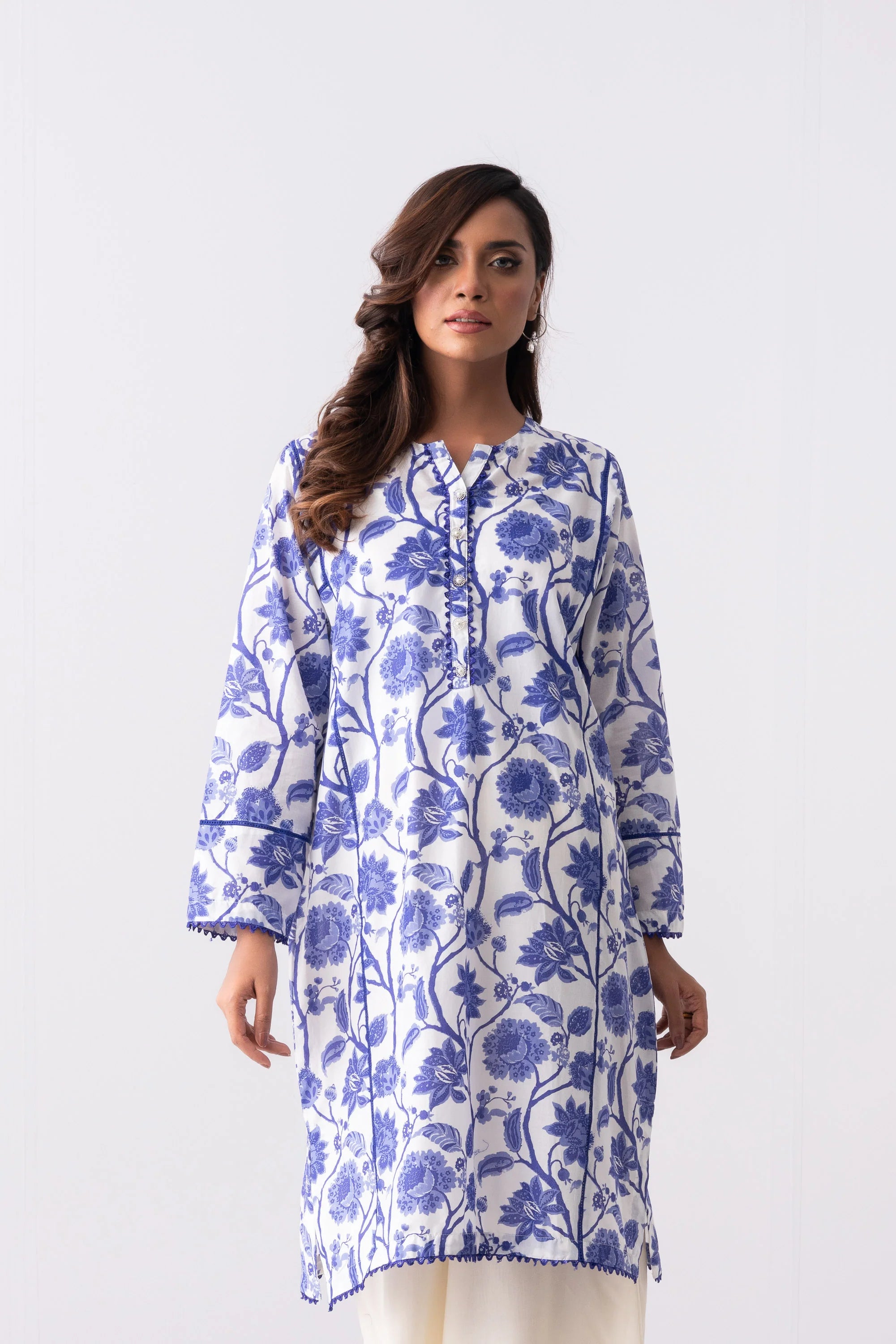 Mid-Length Relaxed Fit Printed Lawn Kurta