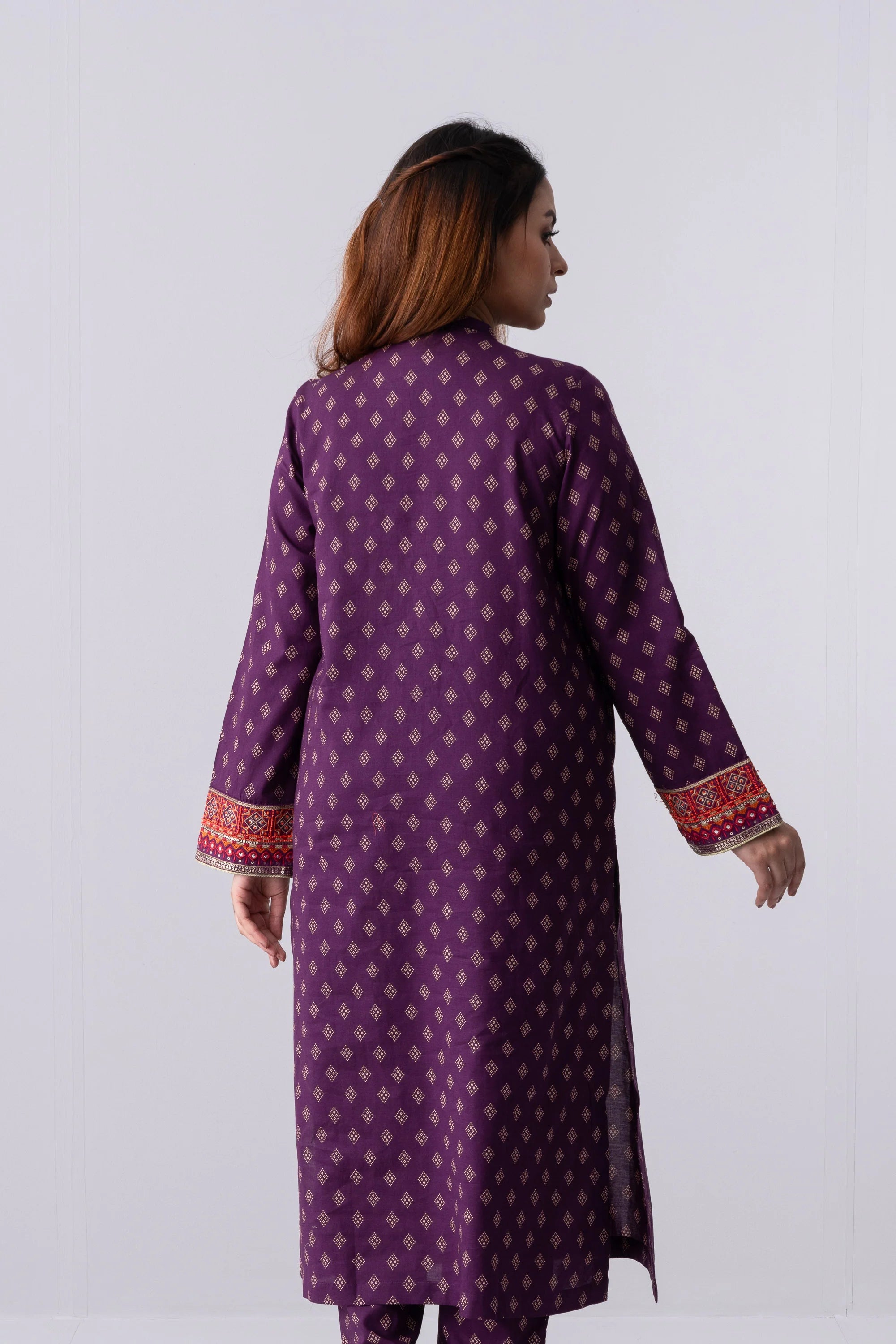 Long-Length Smart Fit Embroidered Formal Ethnic Set - Two Piece