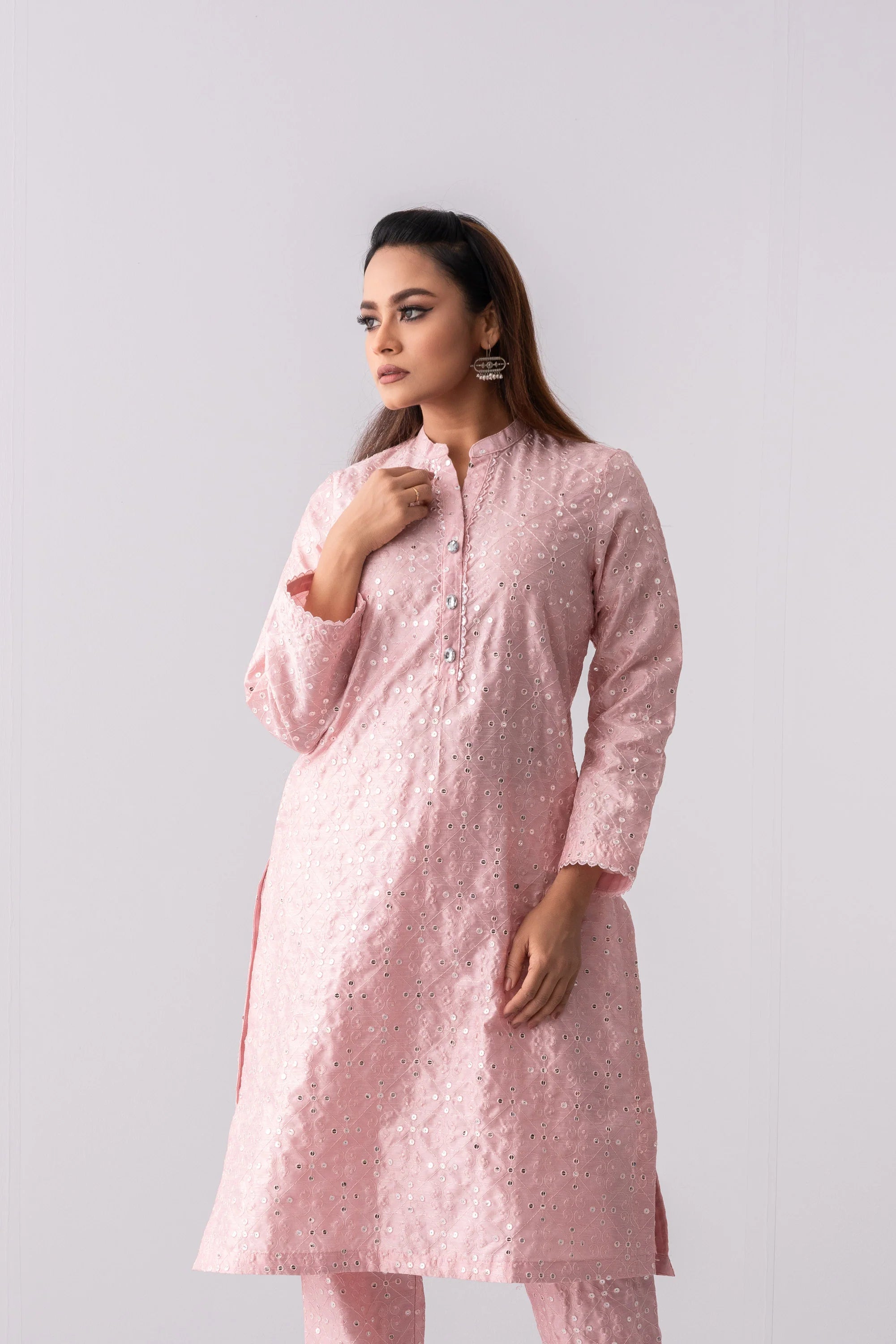 Ready-to-Wear Three-Piece Formal Ethnic Set with Organza Dupatta
