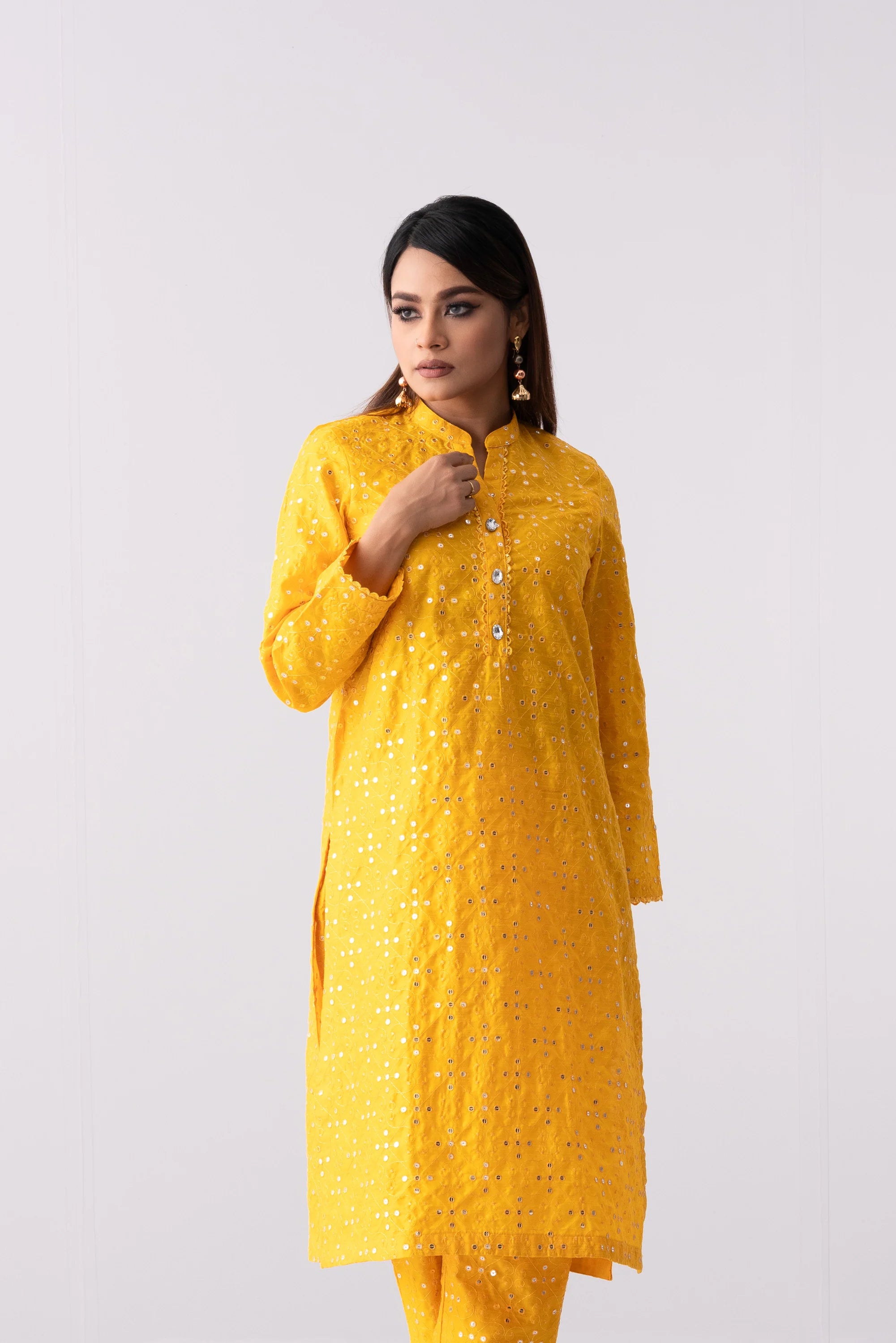 Ready-to-Wear Three-Piece Formal Ethnic Set with Organza Dupatta