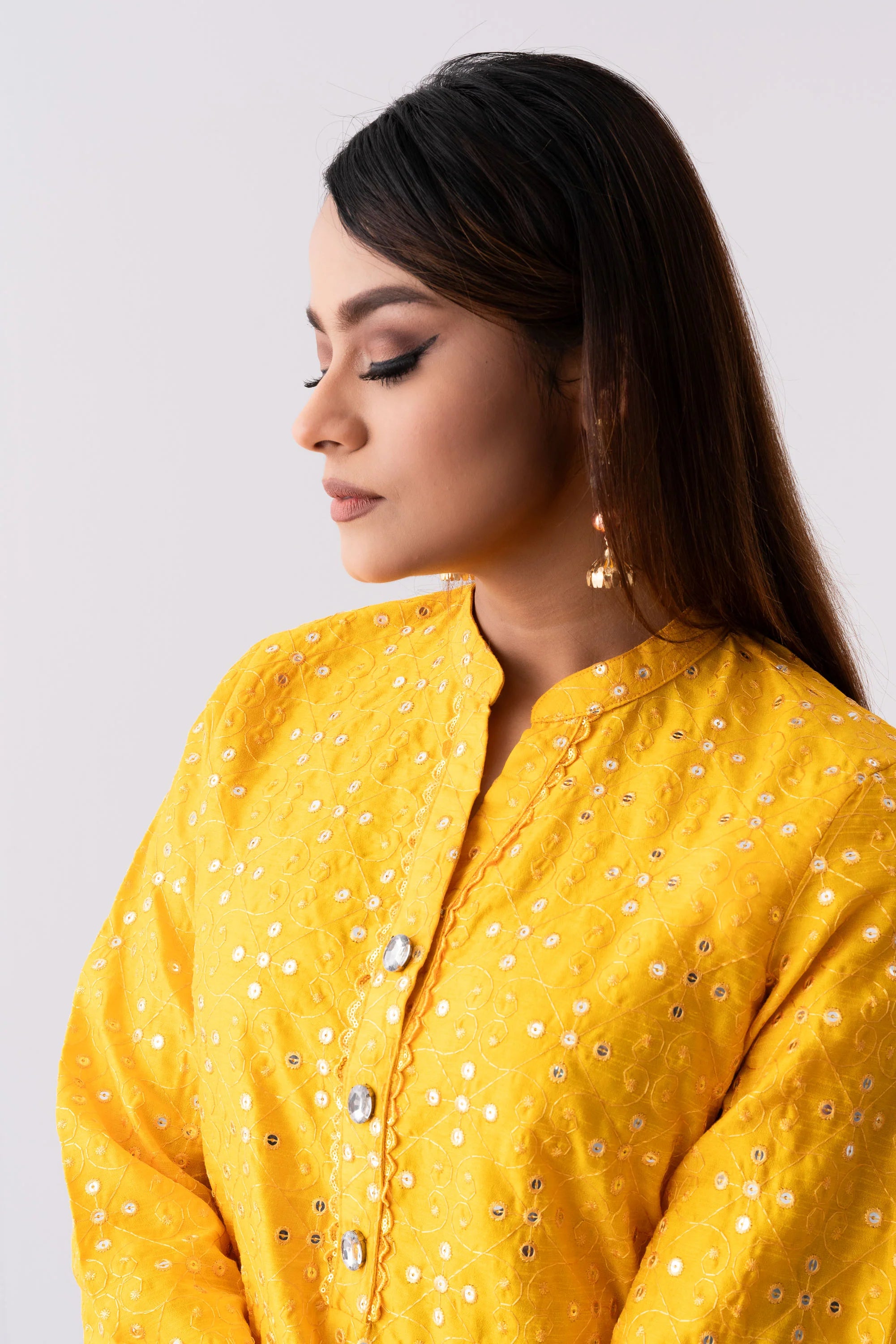 Ready-to-Wear Three-Piece Formal Ethnic Set with Organza Dupatta