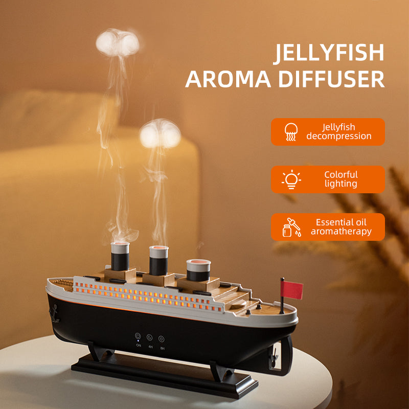 Smoke Rings Humidificador 250Ml Colorful Led Light Jellyfish Ship Boat Titanic Humidifier Diffuser With Remote