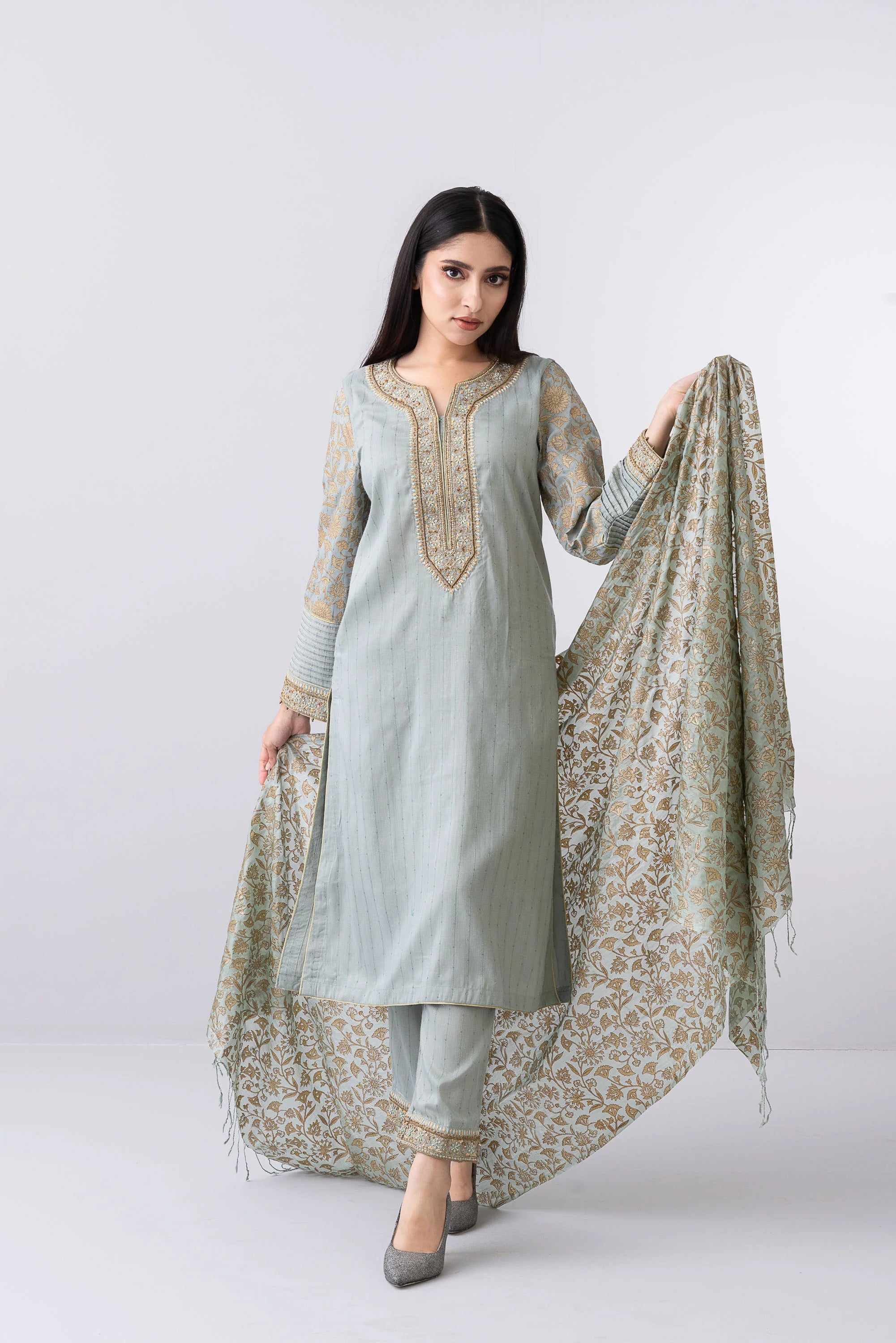 Smart Fit Embroidered Three-Piece Formal Ethnic Set