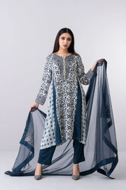 Smart Fit Embellished Three-Piece Formal Set with Organza Dupatta