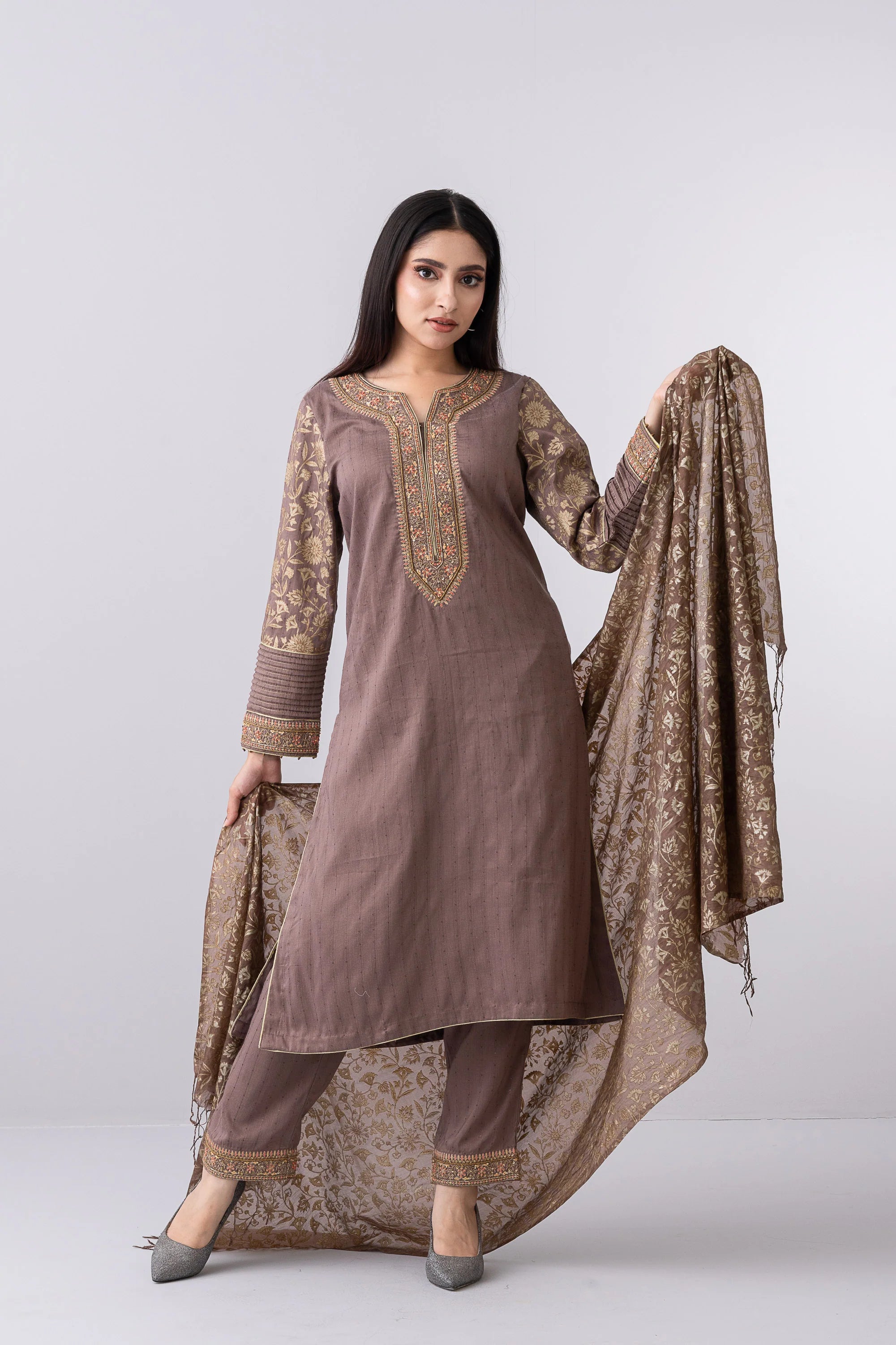 Smart Fit Embroidered Three-Piece Formal Ethnic Set